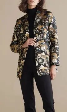 Soft Surroundings Viola Jacket Womens ~1X Teal Black Gold Metallic Jacquard