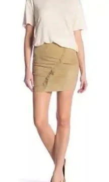 IRO Cerry Lamb Leather Skirt Front Ruffle Mini Light Khaki Size Small NEW