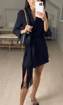 blazer dress with fringes tied wrapped mini tailored black