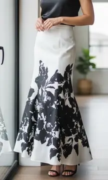 Black Floral Trumpet Skirt Sz 9 Maxi Evening Elegant Black Tie Sophisticated