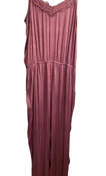 Chelsea Violet Womens Pink Lace Trim V Neck Wide Leg Jumpsuit Romper Size S
