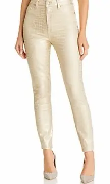 NWT 7 For All Mankind Aubrey High Rise Skinny Jeans Size 30 Gold Croc LA L12