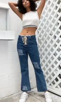 POL Mid-rise Front Lace Up Wide Leg Jeans‎ Women's S