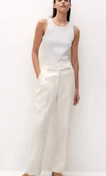 Hobbs London Jacinta White Linen Wide Leg Preppy Coastal Minimalist Pants 8