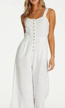 Billabong White Paint The Town Cropped Jumpsuit Sleeveless Smocked Size Large