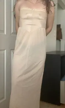 Vintage 70s Vanity Fair Coquette Strapless Slip Dress Mini Rosette‎ Lace Hem 32B