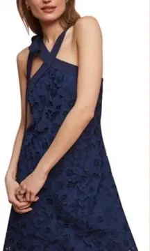 Anthropologie Shoshanna Floral Lace Navy Blue Halter Dress Size 6