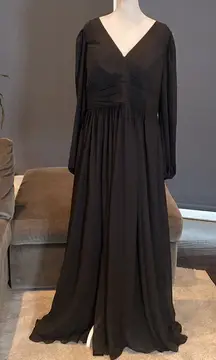 Women’s Black Full Length Chiffon V-Neck Corset Back Dress Leg Split Size 18W