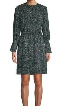 H by Halston Green Scattered Dots Print Long Sleeve A-Line Dress Size M NWT