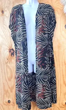 Apt 9 Women’s Black & Brown Palm Patterned Duster Cardigan Boho Kimono Sz S/M