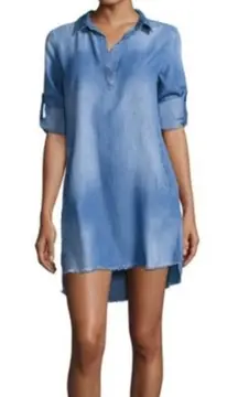 Bella Dahl Dress Womens Small‎ Blue Chambray Denim Long Sleeve Frayed Hem Mini