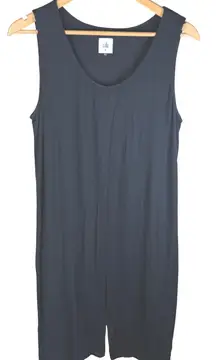 Cabi Black Sleeveless Faux Wrap Mini Dress Stretch Rayon Knit Split Front Med
