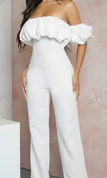 SHEIN , white,ruffle shoulder jumpsuit