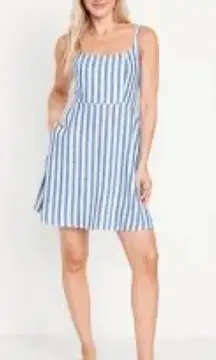 Set Old Navy Blue Stripe Sleeveless Fit &‎ Flare Dress w/ blue cardigan