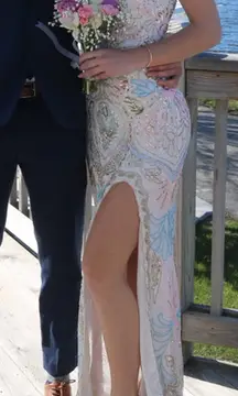 Nude Beaded Prom Dress