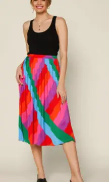 Boutique Skies Are Blue Pink Colorful Pleated Midi Skirt S