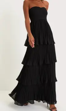 Lulus NWOT Seriously Sensational Black Strapless Flouncy Tiered Maxi Dress XS