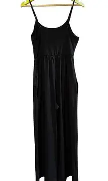 Rae Mode Black Sleeveless Cropped Jumpsuit Women's Small Wide Leg Pockets Yoga