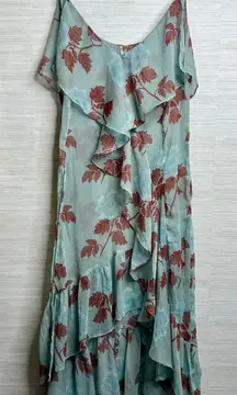 Free People dress or maxi top floral sheer slip ruffled strappy slit boho Medium