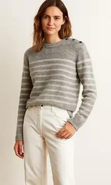 Dawn & Dare Grey Stripe Long Sleeve Mohair Wool Blend Crewneck Sweater Size L