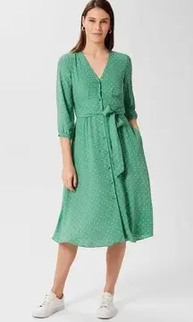 Hobbs London Magnolia Green Dotted Belted Midi dress size 12