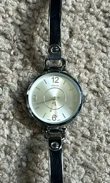 Chico’s womens vintage dainty silver/leather‎ watch OS measurements shown