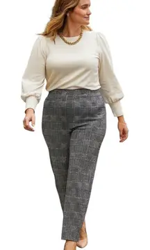 Jones Studio Dress Pants Pull On Ankle Knit Black Cream Plaid Women’s Size 16W