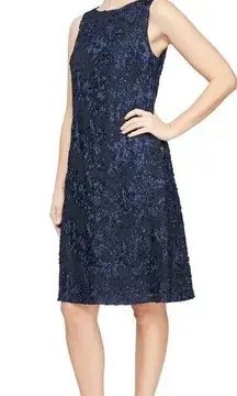 SLNY Sleeveless Sequin Rosette Shift Dress New Navy Women’s Sz 14W