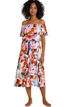 La Blanca Floral Rhythm Off-The-Shoulder Cover Up Dress Womens Size Large