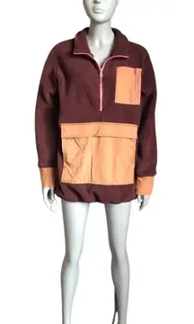 Aerie Offline Red and Orange Fuzzy Pullover Jacket