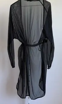 Unbranded sz OS Black Sheer Mesh Cover Up Beach Kimono Duster‎ Robe