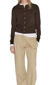 Massimo Dutti Olive Green Cardigan Button Front Crew Neck Pockets Knit M NWT