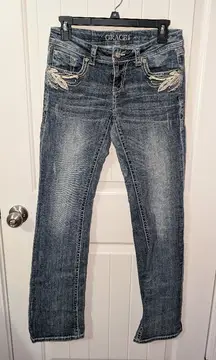 Grace In LA Western Embellished Midrise BootCut Jeans W27 Medium Wash