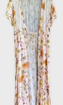 Liberty Love NWT Boutique Pink Floral Long Tie Kimono Medium