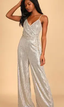 Stand Under Spotlights Silver Sequin Sleeveless Jumpsuit