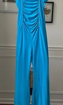 Vintage Y2K Lemon USA Flare Leg Jumpsuit Turquoise L