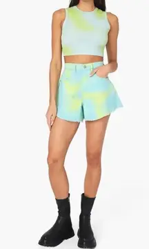 NWT WeWoreWhat Tie Dye Stretch Twill Denim Flare Bell Shorts