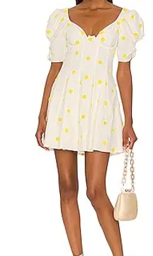 For Love & Dress Lemons Mini Polka Dot Dress Yellow and White XS NWT