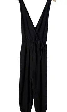 Free People Cotton Gauze Black Jumpsuit CrissCross Back Jogger-Style Wide Leg, M