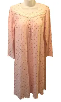 Aria Collection Pink Floral Printed Midi Length Nightgown 3/4 Sleeve Sz. S Cozy