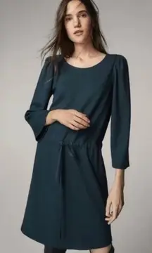 Massimo Dutti women S Dark green 3/4 sleeve drawstring‎ waist jersey dress