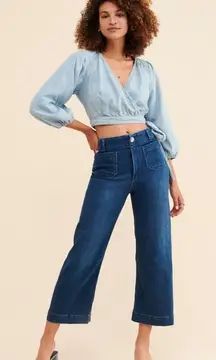 Pilcro Anthropologie The Skipper Wide Leg Cropped Jeans Dark Wash Size 29 Tall
