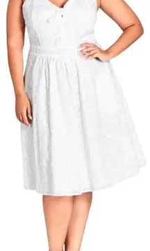 City Chic Fit & Flare Mini Eyelet Lace Dress White Tie Strap Knee Length 14