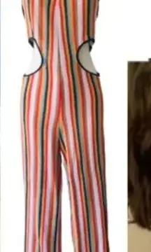 Zara Striped Terry Cloth Side‎ Cut Out Jumpsuit Small Maximalist Vacation