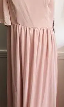 After Six • NWT One-Shoulder Bell Sleeve Chiffon Maxi Dress Toasted Sugar Pink