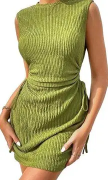 Drawstring Side Ruched Dress Solid Stand Collar Sleeveless Casual Plain Dress