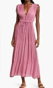 Ruched Tiered Cover Up Maxi Dress X-Small PINK VIOLET Elan