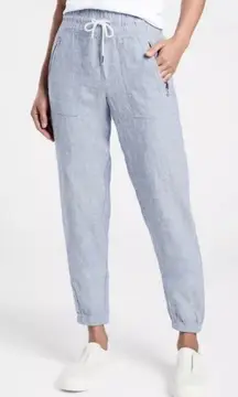 Athleta Cabo Linen Jogger pants in chambray blue drawstring size 10