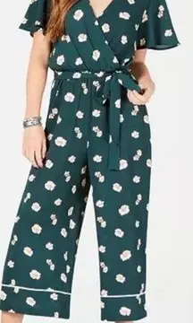 As U Wish Green White Floral Print Faux Wrap Jumpsuit Juinors Size Large