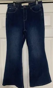 Soft Surroundings 14 Blue Dark Wash Flare Bell Bottom Denim Stretch Jeans (J21)